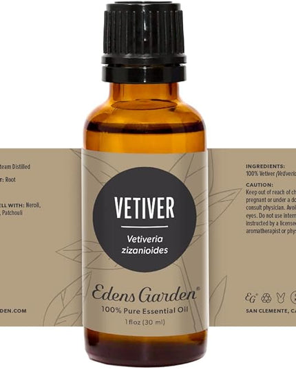 Edens Garden Vetiver Essential Oil- 100% Pure Premium Grade, Undiluted, Natural, Therapeutic, Aromatherapy, The Best for Diffuser, Skin, Humidifiers, Kid Safe 30 ml (1 fl oz)