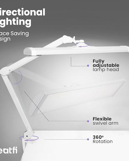 Neatfi Ultra 3,500 Lumen LED Desk Lamp, 45W, 26-Inch Wide Metal Shade, 270 SMD LEDs (Non-CCT with Clamp, White)