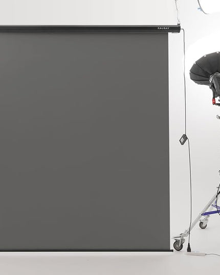 RAUBAY Motorized Pull Down Grey Screen Backdrop - 78.7" x 86.6" Collapsible Wall-Mount Background for Professional Video Production, Photography Studio, Video Conferencing and YouTube, TikTok Creator