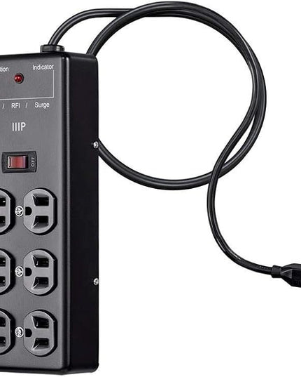 Monoprice Metal Surge Protector Heavy Duty Power Box - 6 Outlet - Black with 6 Feet Cord/Cable, 540 Joules, UL Certfied