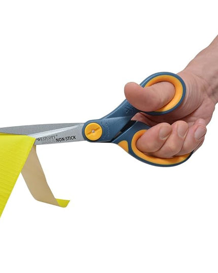 Westcott 8" Straight Titanium Bonded Non-Stick Scissors with Adjustable Glide Feature 2 Pack (16550), Grey/Yellow