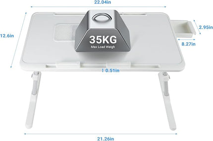 iXTRA Laptop Lap Desk with Cooling Fan - Adjustable with Light, USB, Storage Drawer - Folding Bed Desk,22.04"*12.59",White