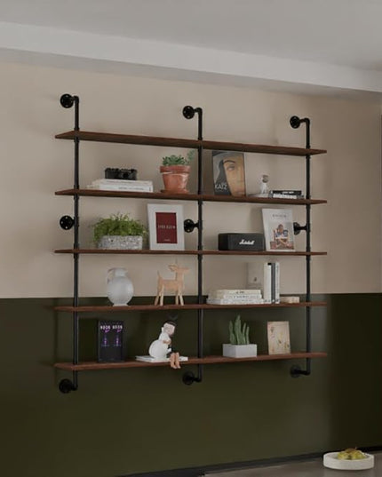 Industrial Pipe Shelf Shelving Bookcase, Wall Mounted Rustic Bookshelf 60 Inch, Floating Bookshelves for Wall,Retro Wood Metal Pipe Industrial Shelves for Living Room