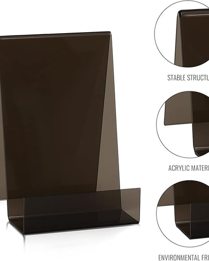 ZOEY Acrylic Book Stand with Ledge Clear Black Display Easels Plate - 5 Pack Large Book Holder Easel Stand for Display, Music Sheets, Artworks, CD, Tablet Holder
