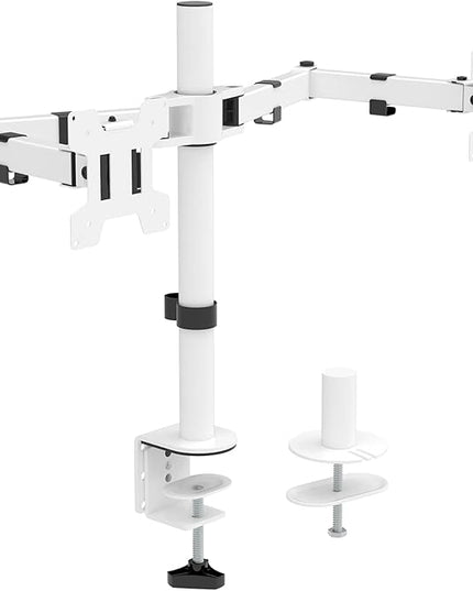 WALI Dual LCD Monitor Fully Adjustable Desk Mount Stand Fits 2 Screens up to 27 inch, 22 lbs. Weight Capacity per Arm (M002-W), White