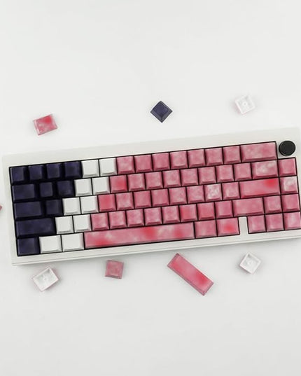 Tsungup PBT Keycaps,Side Printed 131 Keys Custom Dye Sub Keycaps 75 Percent,Shine Through Keycap Set Gradient Red Cherry Profile Keyboard Key Caps for Mechanical Keyboards