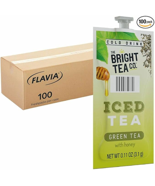 Flavia Bright Tea Co. Iced Green Tea With Honey Freshpacks works only with Flavia Brewers (Case of 100)