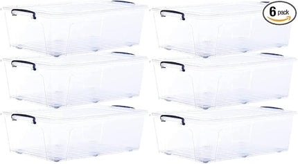 Superio Storage Bins with Lids- Clear Boxes for Organizing, Stackable Plastic Containers- BPA Free, Non-Toxic, Odor Free, Organizer for Home, Office, Dorm (6 Pack, 42 Qt (Under Bed-Wheeled))