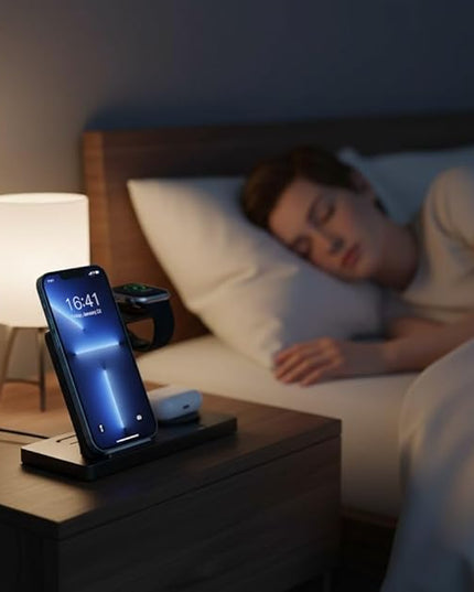 UNNO 3-in-1 Magnetic Wireless Charging Station with Fast Charge | Compatible with iPhone 15/14/13/12, Apple Watch (All Series), AirPods Pro 3/2 | Desktop Stand for Home & Office