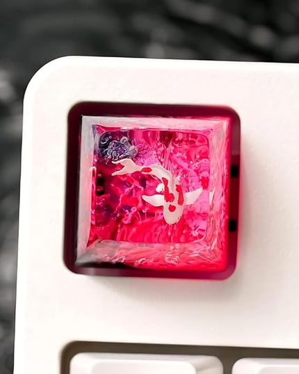Kohaku Koi Artisan Keycap Vibrant Pink Ocean Coral Reef R1 SA Profile Custom Keycaps 1U ESC Handmade Gaming Resin Key Cap Cherry MX Switch Compatible Mechanical Keyboard Koi Lover Gift