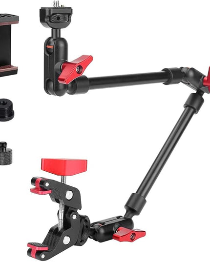 22" Magic Arm w Clamp Mount, Overhead Desk Phone Mount Stand, Adjustable Articulating Friction Camera Boom Arm w 1/4" Thread for Phone Video Light Webcam Action Camera Tripod Mic