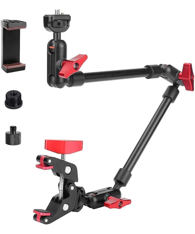 22" Magic Arm w Clamp Mount, Overhead Desk Phone Mount Stand, Adjustable Articulating Friction Camera Boom Arm w 1/4" Thread for Phone Video Light Webcam Action Camera Tripod Mic