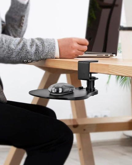 EHO Clamp on Mouse Platform, Clip on Pad Rotating 360 Degree, Ergonomic Mouse Tray Attachment, Mouse Pad, Slide Out Tray, Suitable for 1.5" Thickness Desk, for Home Office Desk Organizer (Platinum)
