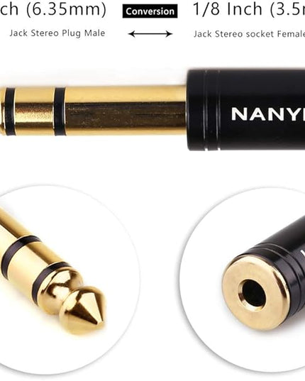 NANYI 1/4'' Male to 1/8'' Female Stereo Headphone Adapter Connect Cable, Upgrade 6.35mm Jack Stereo Socket Male to 3.5mm Jack Stereo Plug Female for Headphone, Amp Adapte, Black 1-Pack