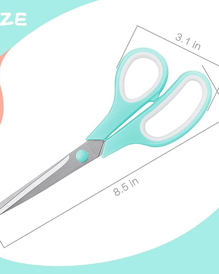 Scissors 8.5 Inch scissors all purpose Bulk Set of 3, Scissors for Office Home School Craft Supplies, Soft Comfort-Grip Right/Left Hand, Viridian, Vivid Green, Pink