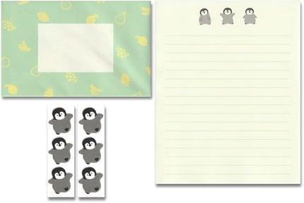 KUDOS.JP Cute Kawaii Japanese Stationery Letter Writing Paper with 12 Writing Papers and 6 Envelopes and Penguin Fluffy 6 Sealing Gift Set for Teen, Girls, Kids