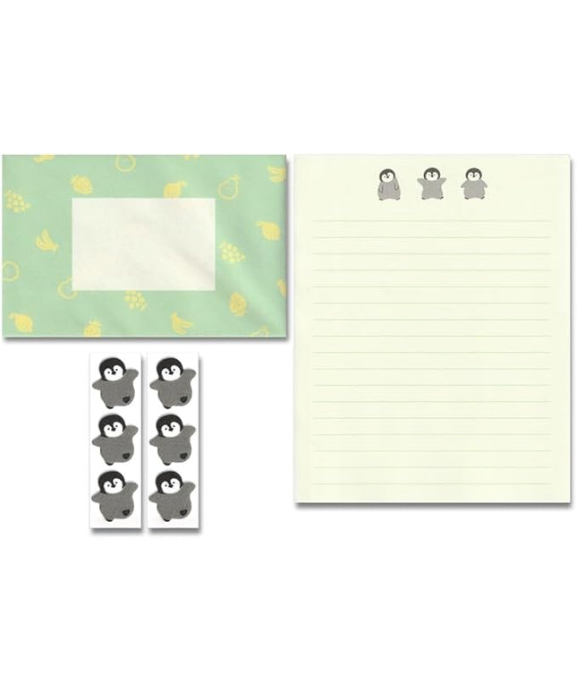 KUDOS.JP Cute Kawaii Japanese Stationery Letter Writing Paper with 12 Writing Papers and 6 Envelopes and Penguin Fluffy 6 Sealing Gift Set for Teen, Girls, Kids