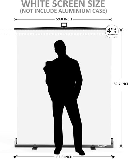 【Easy Set Up】 RAUBAY 59.8 x 82.7in Collapsible White Backdrop Screen Portable Retractable Panel Photo Background with Stand for Video Conference, Photographic Studio, Streaming