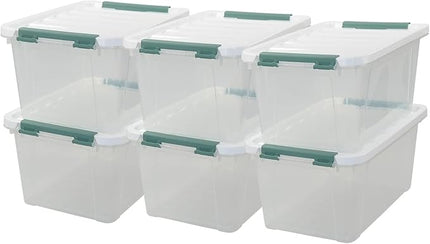 20 Quart Clear Plastic Bin with Lid, Latching Storage Box, 6 Packs