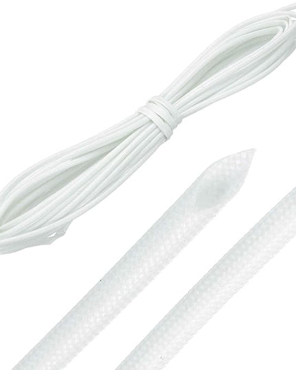 MECCANIXITY 20ft Braided Cable Sleeve, 1/16" ID 200C High Temperature 1500V Fiberglass Wire Insulation Cord Protector Organizer Wires Management for Motor Engine Fuel Line, White