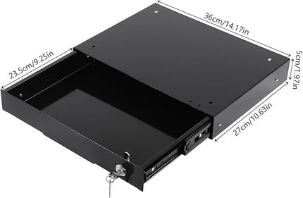 14.17" Under Desk Storage Drawer, Locking Design Black Sliding Pull-Out Drawer for Sit Stand Workstation