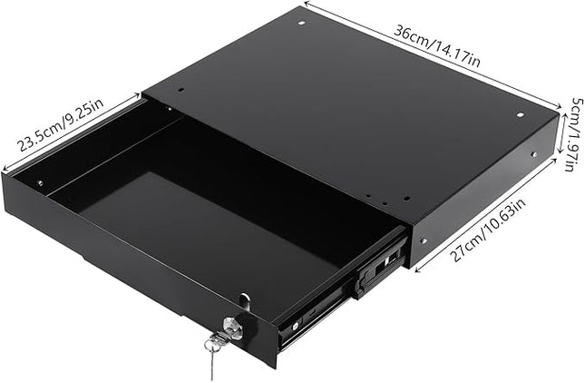 14.17" Under Desk Storage Drawer, Locking Design Black Sliding Pull-Out Drawer for Sit Stand Workstation