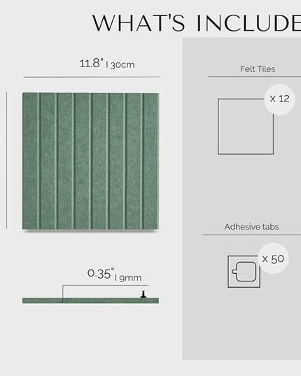 Large Bulletin Board 48"x36" - Office Wall Organizer to Replace Your Old Cork Boards for Walls for Office Decor - 12-Pack Felt Wall Panels for Use in Home Office Decor, Classroom Decor (Palm)