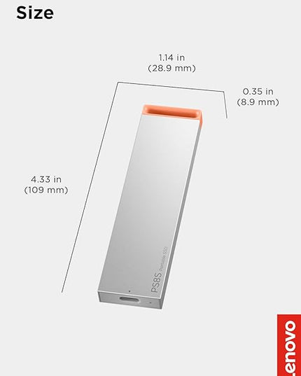 Lenovo PS8S 512GB Portable SSD, Up to 1050MB/s Read, 1000MB/s Write, USB 3.2 USB-C, Slim Lightweight (40g) Aluminum Body, Reliable Storage for PC/Mac & Android