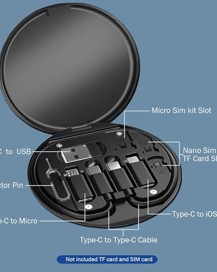 USB C Adapter Cable Kit, Multi Charging Cable Case Convertor USB C to iOS Device/Type C/Micro/USB A Adapter, Data Transfer Contains Card Slot for Traveling, Use as Phone Holder (Black)