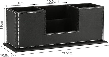 KINGFOM Office Supplies Desk Organizer PU Leather Storage Box 4 Divided Compartments for Pen Business Card Remote Control Mobile Phone Cosmetics Collection Holder (Black)