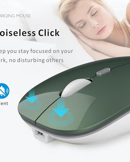 Uciefy Q5 Slim Rechargeable Wireless Mouse, 2.4G Portable Optical Silent Ultra Thin Wireless Computer Mouse with USB Receiver and Type C Adapter, Compatible with PC, Laptop, Desktop (Blackish Green)