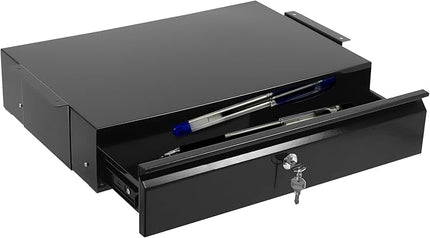 17.7" Under Desk Storage Drawer, Locking Design Black Sliding Pull-Out Drawer for Sit Stand Workstation