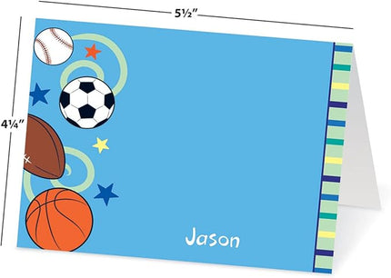 Current Sports Balls Kids Personalized Note Cards - 24 Cards with White Envelopes, 4¼ x 5½ Inch Size, Blank Stationery, Add Names or Text, For Thank You Notes, Invitations, & Announcements