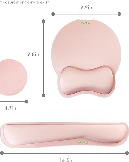 VAGAU Premium Keyboard Wrist Rest and Mouse Pad Wrist Support, Ergonomic Memory Foam Set for Office, Laptop, Mac, Computer and Gaming,Comfortable Typing &Wrist Pain Relief（Pink）