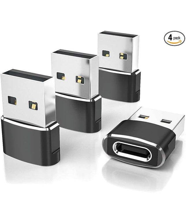 Elebase USB to USB C Adapter for iPhone 17 4Pack,USBC Female to A Male Car Charger Adapter,Type C Converter Apple 16 Pro Max 15 14 Plus,iWatch Watch 11 10 Se Ultra 3,iPad Air,Samsung Galaxy S25,Black