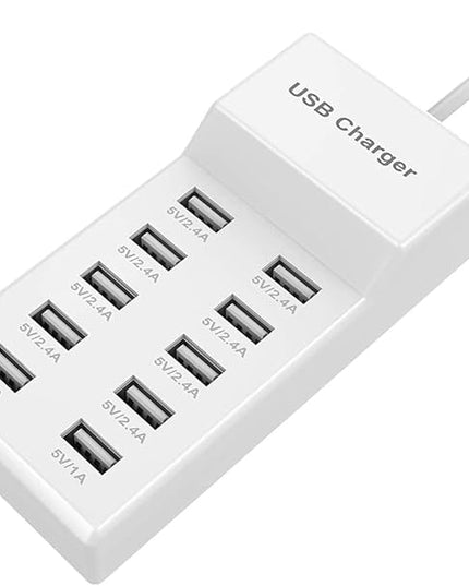 10-Port USB Wall Charger Station with Rapid Charging Auto Detect Technology Safety Guaranteed Family-Sized USB Ports for Multiple Devices Smart Phone Tablet Laptop Computer