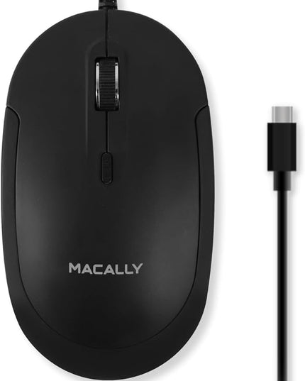 Macally Wired USB C Mouse for Mac and PC - Slim, Quiet, and Reliable - 4 DPI Mode Type C for Laptop, MacBook Pro/Air, iMac - Wired Mice USBC