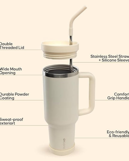 40oz Travel Tumbler Cup with Handle, Two-Way Slider Lid, Stainless Steel Straw with Silicone Tip, Vacuum Insulated Water Bottle for Hot & Cold Drinks, Great Gifts for Mom
