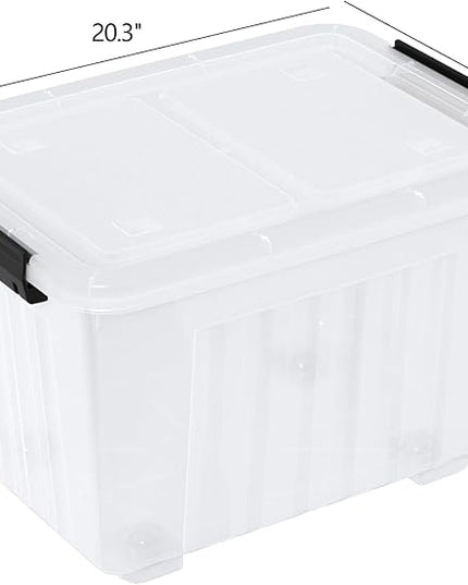 50 Quart Large Plastic Storage Box with Wheels, Latching Box with Lid, Wheeled Storage Bin, 4 Packs