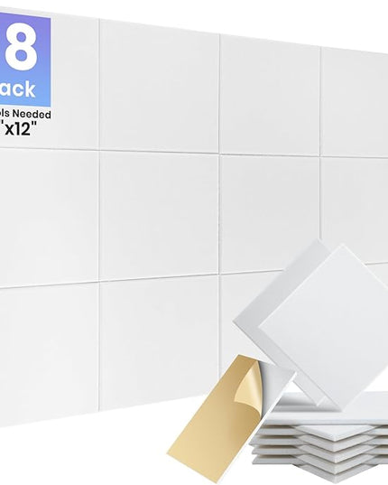 Focusound 18 Pack Sound Proof Panels for Walls, Self-Adhesive Acoustic Panels Sound Absorbing, 12" X 12" X 0.4" High Density White Square Soundproof Wall Panels