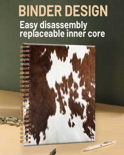 Spiral Journal Notebook for Women,A5 College Ruled Notebooks 6"x 8.4", 120 Pages (60 Sheets) Lined Journal with Premium Thick Paper,Perfect for School Office Home(Brown Cow Cowhide)
