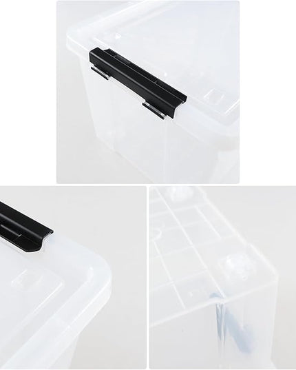 4-Pack 32 L Wheeled Clear Plastic Storage Latch Box, Large Clear Storage Bin with Lid