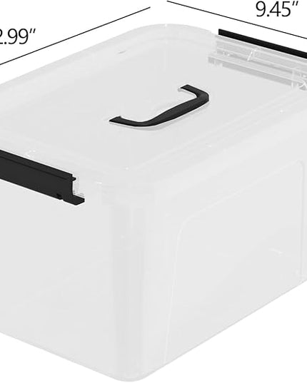 10 Liters Latch Bins with Handles, Clear Plastic Storage Boxes Containers Set of 4