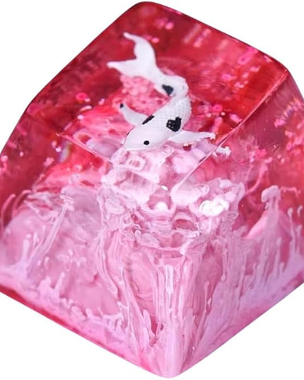 Kohaku Koi Fish Artisan Keycap Smoky Ruby Red Ocean Coral Reef R1 SA Profile Custom Keycaps 1U ESC Handmade Gaming Resin Key Cap Cherry MX Switch Compatible Mechanical Keyboard Koi Lover Gift