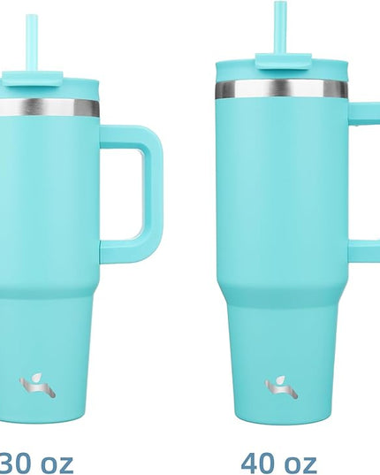 30 oz Tumbler with Handle and 2 Straws,2 in 1 Lid Insulated Water Bottle Stainless Steel Travel Coffee Mug,Turquoise
