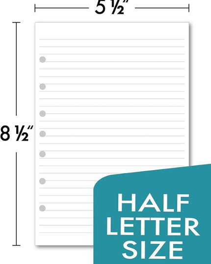 7-Hole Lined Filler Paper Pack of 100 Sheets for Mini Binders, College Ruled, 5-1/2" x 8-1/2", White