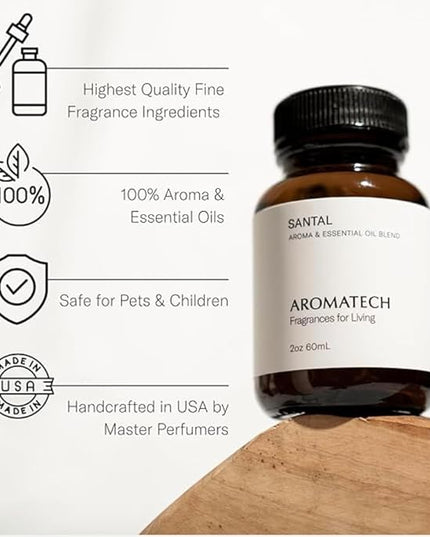 AromaTech Santal Premium Aroma Oil – Inviting & Versatile Home Fragrance with Notes of Sandalwood, Leathery Papyrus & Cardamom for Scent Diffusers, Cold-Air and UltraSonic Scent Machines – 60 mL