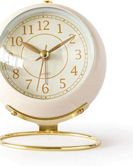 SHISEDECO Small Tableclocks Classic Non-Ticking Tabletop Alarm Clock with Backlight, Battery Operated Astronaut Deskclock with HD Glass for Living Room Bedroom Bedside Indoor Decor (White)