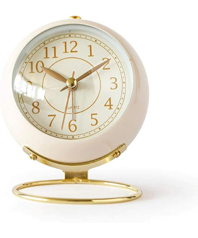 SHISEDECO Small Tableclocks Classic Non-Ticking Tabletop Alarm Clock with Backlight, Battery Operated Astronaut Deskclock with HD Glass for Living Room Bedroom Bedside Indoor Decor (White)