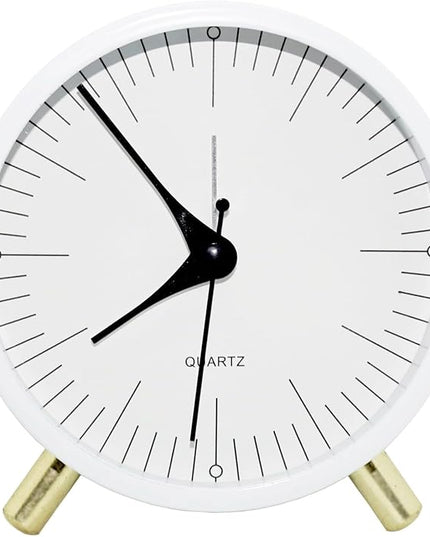 SHISEDECO Alarm Clock with Backlight, 4.5 inches Bedside Analog Non-Ticking Silent Small Deskclock with Arabic Numerals, Battery Operated Round Tableclock for Living Room, Bedroom (White-S)